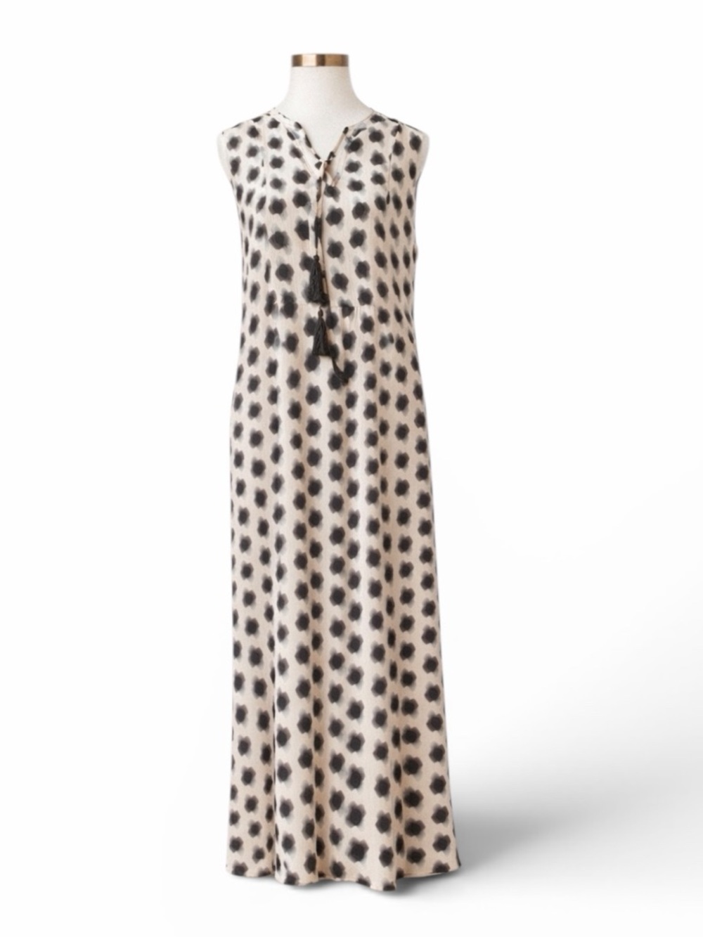 NIC+ZOE Ashley Clover Stamp Midi Dress Sleeveless Tassel Tie EcoVero Medium